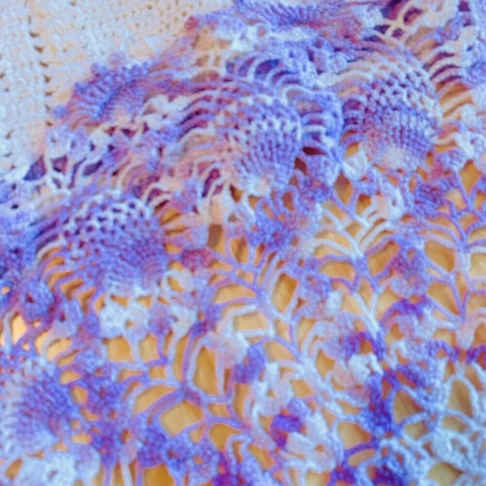 Lot of 2 Vintage Handcrafted Crocheted Doilies Purple/White Mix Cottage Core